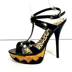 BLACK PATENT STRAPPY SANDALS 5.5” HEEL SIZE 8.5